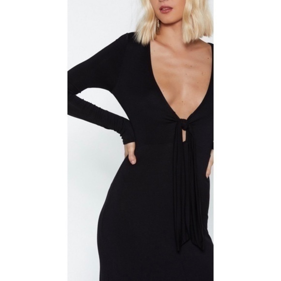 Nasty Gal Brown Maxi Dress Front Tie Up Size 6 - Picture 2 of 9